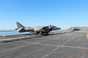 Avión Harrier en la cubierta del Juan Carlos I. /Foto: Laura Cebrino.