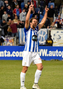 Boris celebra el gol que sentenció el partido ante el Badajoz. / Foto. Pablo Sayago.