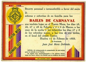 Invitación a un baile de Carnaval en tiempo republicano (Gentileza de Antonio Brioso, entusiasta de la historia de Huelva)