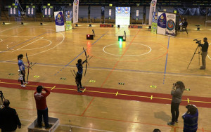 Leyre Fernández y su entrenador, Agustín Rodríguez, durante la final.