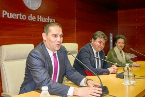 Rueda de prensa celebrada en la sede de la Autoridad Portuaria de Huelva. 