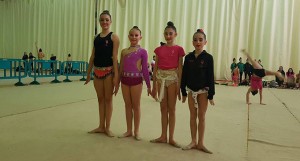 Cuatro de las gimnastas del GR Huelva en el Campeonato de Andalucía Base 2018.