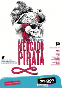 Cartel promocional del Mercado Pirata que tendrá lugar en Aqualon los días 4, 5 y 6 de mayo.