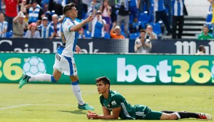 Momento del gol de Naranjo, primero en Liga con el Leganés. / Foto: www.lfp.es.