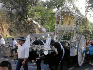 Los romeros peregrinan a la Peña de Arias Montano.