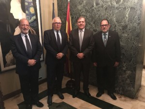 El rector de la UNIA junto al Embajador de España en Costa Rica, Jesús Rodríguez-Andía y a los rectores de la Universidad de Costa Rica, Henning Jensen Pennington y de la Universidad Técnica Nacional (Costa Rica), Marcelo Prieto Jiménez.