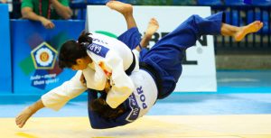 Un momento del combate de Cinta García ante la portuguesa Siderot. / Foto: European Judo Union-Gabriel Juan.