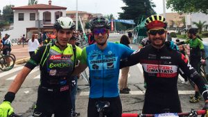 Podio masculino de la prueba ciclista celebrada en Minas de Riotinto.