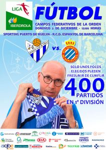 Cartel del partido del domingo ante el Espanyol, que será el 400 de Antonio Toledo en la Primera División Femenina.