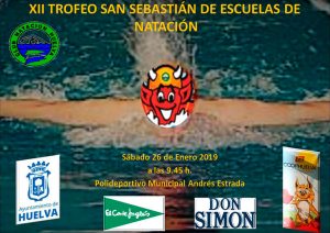 Cartel del XII Trofeo San Sebastián de Escuelas de Natación, que tendrá lugar en el Andrés Estrada este sábado.