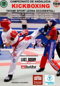 Cartel anunciador del Campeonato de Kickboxing que tendrá lugar en Lepe el 3 de febrero.