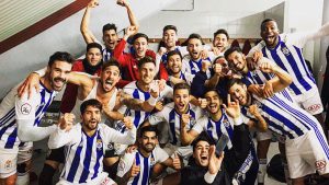 Foto de la alegría en el vestuario del Recre tras ganar en Don Benito, y que ha sido colgada en las redes sociales.