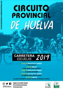 Cartel del Circuito Provincial de Huelva Carretera Escuelas de Ciclismo que comenzará el 31 de marzo en Bollullos.