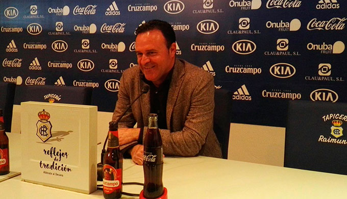 José María Salmerón, entrenador del Recreativo de Huelva, durante la comparecencia ante los medios de este viernes. / Foto: @recreoficial.