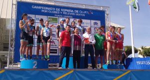 Podio del Campeonato de España de Duatlón por Relevos Mixtos 2019 en Punta Umbría.