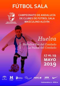 Cartel anunciador del torneo de fútbol sala Alevín que se celebra en La Palma y en Bollullos.