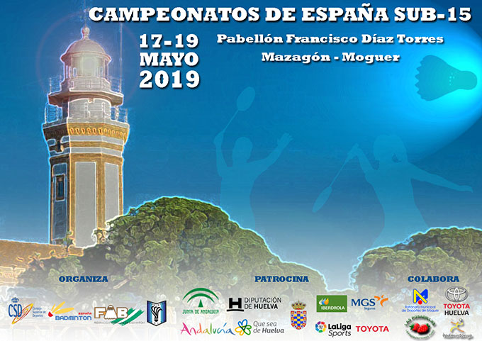 Cartel del Campeonato de bádminton que tiene lugar este fin de semana en Mazagón.