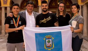 Un momento de la recepción en el Ayuntamiento de Huelva a los boxeadores onubenses Daniel Montes, Alba Díaz.