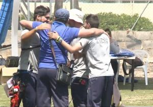 Lógica alegría de los onubenses tras conquistar el oro.