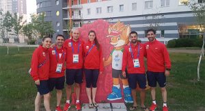 Componentes del equipo español de bádminton en los Juegos Europeos de Minsk.