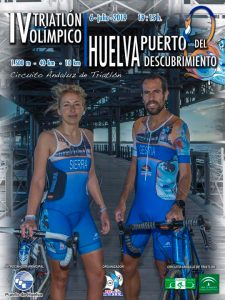 Cartel anunciador del triatlón que tendrá lugar en Huelva el próximo 6 de julio.