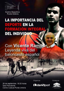 Cartel anunciador de la charla del ex-jugador de baloncesto, Vicente Ramos, este jueves en Punta Umbría.