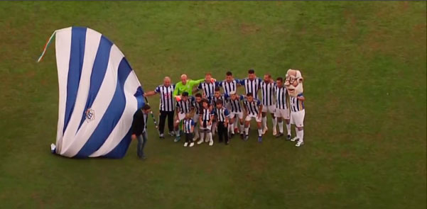 Once inicial del Recre en los prolegómenos del partido de este domingo. / Foto: Captura Footers.