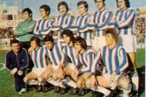 Foto de un once del Recre en la temporada 1977-78, la del primer ascenso a Primera División.