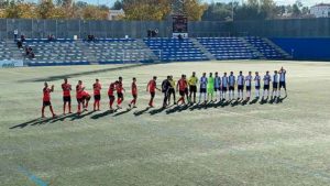 Prolegómenos del Alcalá-Cartaya, que ganó el cuadro rojinegro (2-3). / Foto: @AD_Cartaya.