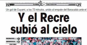 Titular de la crónica del partido en Huelva Información.