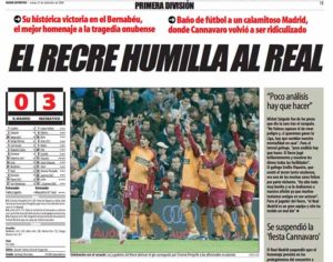 Así tituló El Mundo Deportivo la crónica del triunfo del Recre en el Santiago Bernabéu.