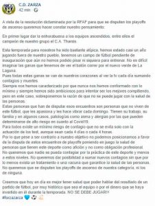 Comunicado íntegro del CD Zarza.