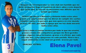 Carta de despedida de la rumana Elena Pavel en su adiós al fútbol en activo.