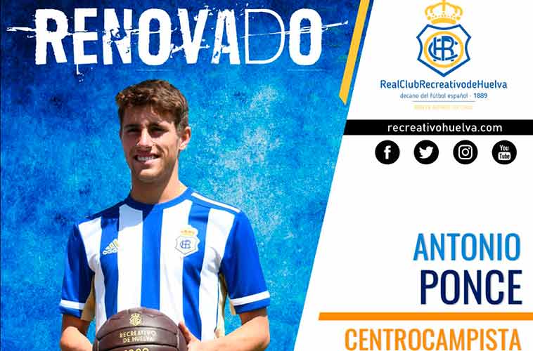 Antonio Ponce seguirá dos temporadas más en las filas albiazules. / Foto: @recreoficial.