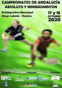 Cartel del Campeonato de Andalucía Absoluto y Sub 11 de bádminton que se celebra en Huelva.