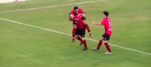 Japón fue el autor de dos de los tres goles del Cartaya ante el filial del Recre. / Foto: Captura imagen Cartaya TV.