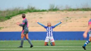 El Sporting de Huelva recibió con alegría la primera victoria en la competición liguera. / Foto: www.lfp.es.