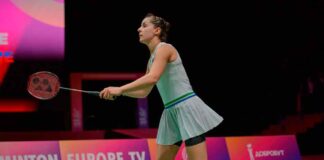Victoria de Carolina Marín ante Neslihan Yigit en la semifinal del Europeo de bádminton.