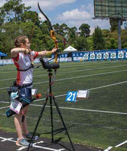 Leyre Fernández tirando en las eliminatorias. / Foto: World Archery.