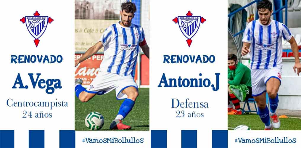 El centrocapista Antonio Vega y el defensa Antonio José, nuevas renovaciones en el Bollullos. / Foto: @bollulloscf1933.