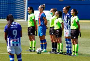 Prolegómenos del partido de este jueves entre el Barcelona y el Sporting de Huelva. / Foto: www.lfp.es.