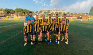 Formación inicial del San Roque en el partido jugado en Bailén ante el Limares Deportivo. / Foto: San Roque de Lepe.