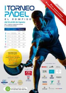 Cartel anunciador del torneo de pádel que se celebrará en las pistas de las instalaciones deportivas municipales de El Rompido y en el Club Deportivo La Marina.