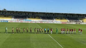 Prolegómenos del partido San Roque-Montijo de este sábado en el Ciudad de Lepe. / Foto: @SanRoqueLepe.