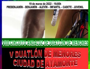 Cartel anunciador del V Duatlón de Menores 'Ciudad de Ayamonte' que tendrá lugar este sábado.