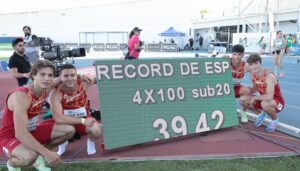 Otro récord nacional Sub 20 fue del relevo 4x100 masculino, compuesto por Jaime Mendoza, Mario Mena, Jaime Sancho y Abel Alejandro Jordán. / Foto: @atletismoRFEA.