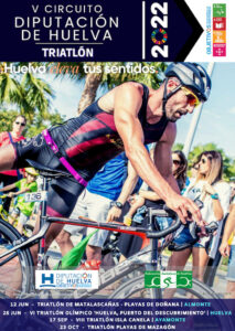 Cartel anunciador del V Circuito Provincial de Triatlón Diputación de Huelva que comienza este domingo en Matalascañas.