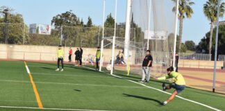 Jugadores del Cartaya durante el entrenamiento del viernes preparando el duelo en Ceuta. / Foto: @AD_Cartaya.