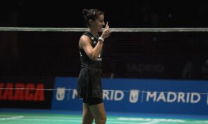 Triunfo de Carolina Marín ante la japonesa Nidaira en los cuartos de final del Spain Masters en Madrid. / Foto: @badmintonESP / @madridmasters.