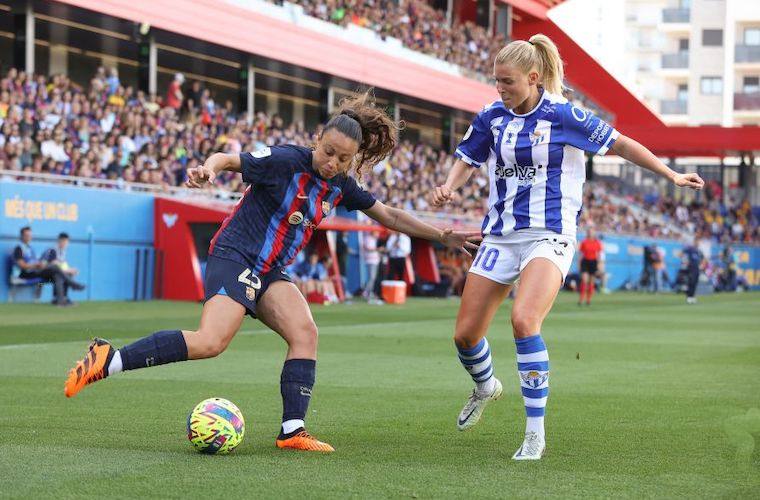 El Sporting de Huelva resistió como pudo al Barcelona, con el que acabó perdiendo. / Foto: www.lfp.es.